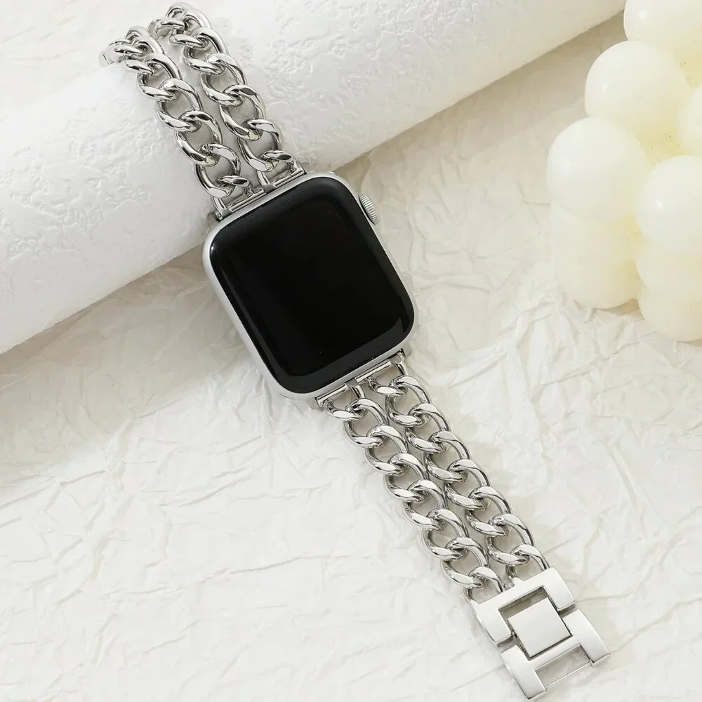 Apple Watch Band Adjustable Stylish Strap Silver Stainless Chain